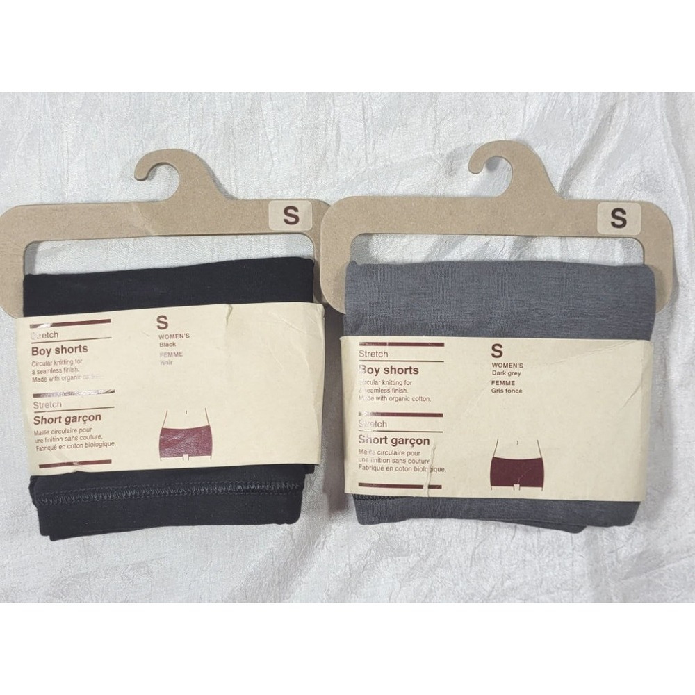 2 Pairs Muji Women's Cotton Stretch Boy Shorts - Dark Gray & Black - Size Small